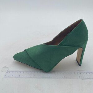 YDN Green Dress Pointed Toe Slip on Pumps Chunky Heels Office Formal Wear Shoes